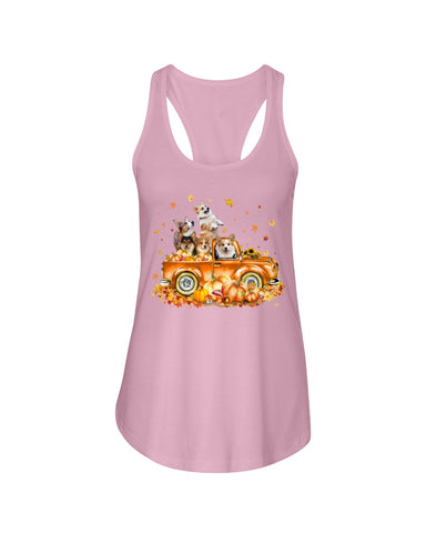 Dogs Reunion On Pumpkin Car T-Shirt - Ladies Flowy Tank - Youth Tee