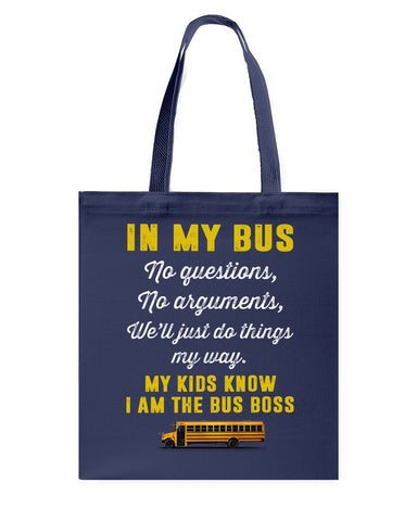 In My Bus I'm The Bus Boss Tote Bag - Guys Tee - Basketweave Tote Bag