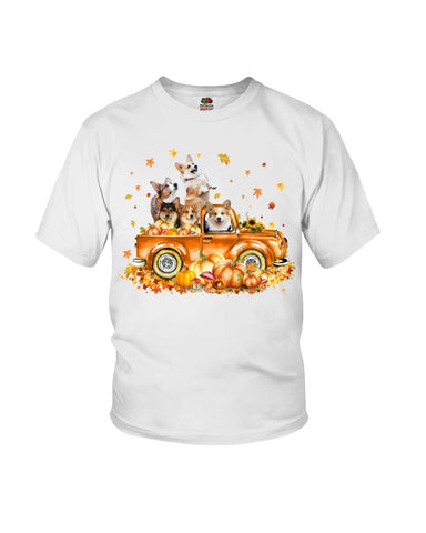 Dogs Reunion On Pumpkin Car T-Shirt - Ladies Flowy Tank - Youth Tee