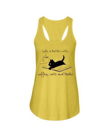 Life Is Better With Coffee, Cats And Books T-Shirt - Unisex Tank Top - Ladies Flowy Tank