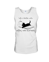 Life Is Better With Coffee, Cats And Books T-Shirt - Unisex Tank Top - Ladies Flowy Tank