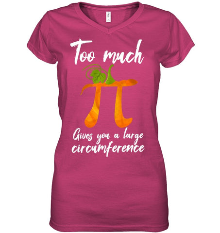 Too Much Pi Gives You A Large Circumference T-Shirt - Youth Tee - Ladies V-Neck