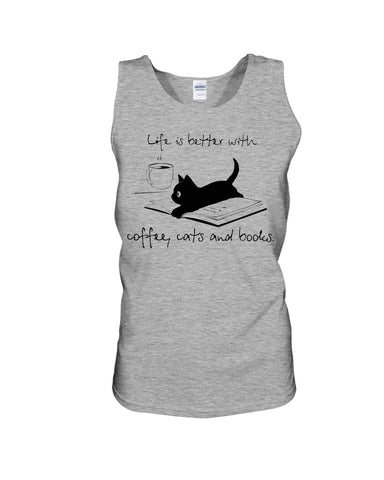 Life Is Better With Coffee, Cats And Books T-Shirt - Unisex Tank Top - Ladies Flowy Tank