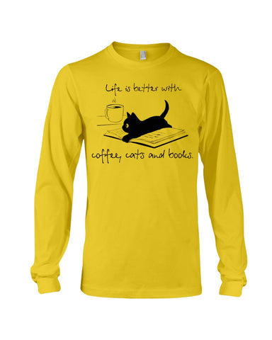 Life Is Better With Coffee, Cats And Books T-Shirt - Unisex Long Sleeve - Mug