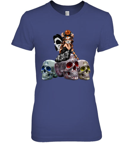 Colorful Skull Of Three Girls T-Shirt - Ladies Tee - Youth Tee