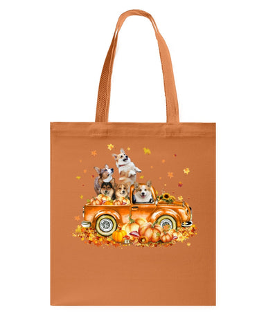 Dogs Reunion On Pumpkin Car T-Shirt - Guys V-Neck - Basketweave Tote Bag