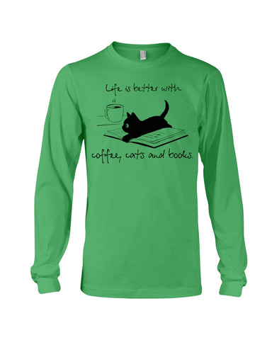 Life Is Better With Coffee, Cats And Books T-Shirt - Unisex Long Sleeve - Mug