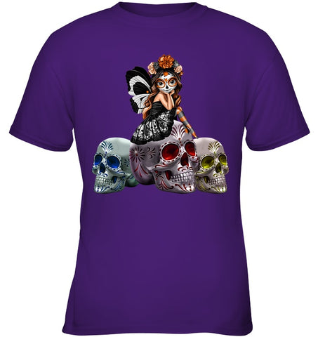 Colorful Skull Of Three Girls T-Shirt - Ladies Tee - Youth Tee