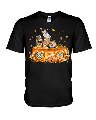 Dogs Reunion On Pumpkin Car T-Shirt - Guys V-Neck - Basketweave Tote Bag