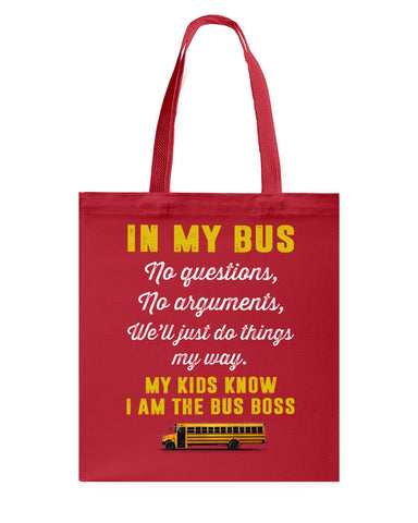 In My Bus I'm The Bus Boss Tote Bag - Guys Tee - Basketweave Tote Bag