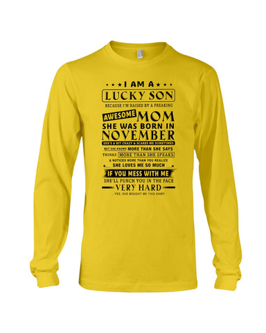 Lucky Son Of A November Awesome Mom Limited Classic T- Shirt - Guys V-Neck - Unisex Long Sleeve