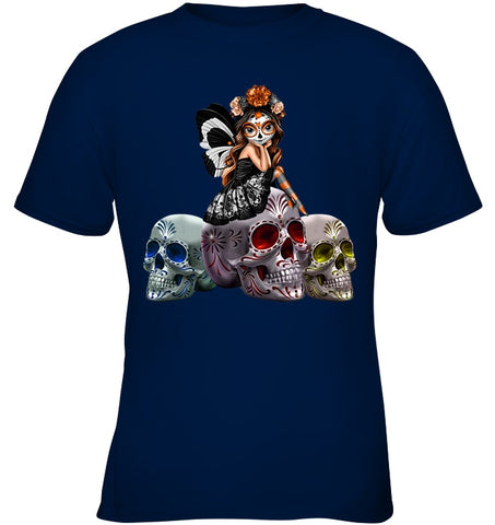 Colorful Skull Of Three Girls T-Shirt - Ladies Tee - Youth Tee