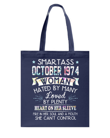 Smartass October 1974 Classic T-Shirt - Guys Tee - Basketweave Tote Bag