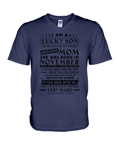 Lucky Son Of A November Awesome Mom Limited Classic T- Shirt - Guys V-Neck - Unisex Long Sleeve