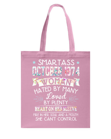 Smartass October 1974 Classic T-Shirt - Guys Tee - Basketweave Tote Bag