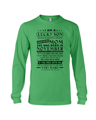 Lucky Son Of A November Awesome Mom Limited Classic T- Shirt - Guys V-Neck - Unisex Long Sleeve