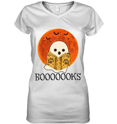 Boo Loves Booooooks T-Shirt - Sweatshirt - Ladies V-Neck