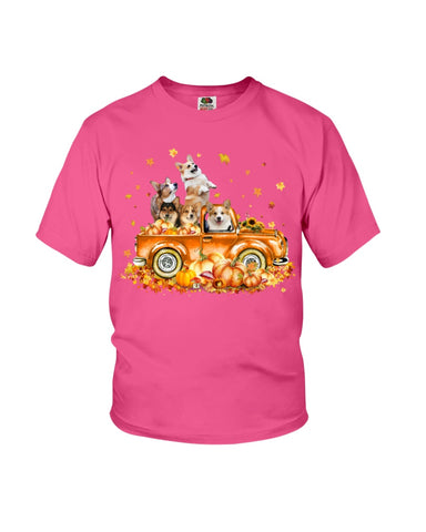 Dogs Reunion On Pumpkin Car T-Shirt - Ladies Flowy Tank - Youth Tee