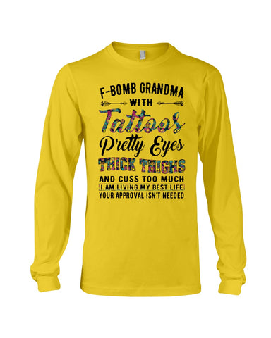 F-Bomb Grandma With Tatoos Pretty Eyes Tote Bag - Guys V-Neck - Unisex Long Sleeve