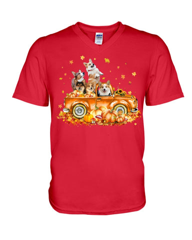 Dogs Reunion On Pumpkin Car T-Shirt - Guys V-Neck - Basketweave Tote Bag