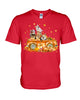 Image of Dogs Reunion On Pumpkin Car T-Shirt - Guys V-Neck - Basketweave Tote Bag