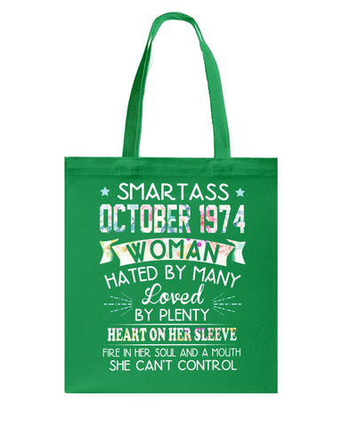 Smartass October 1974 Classic T-Shirt - Guys Tee - Basketweave Tote Bag