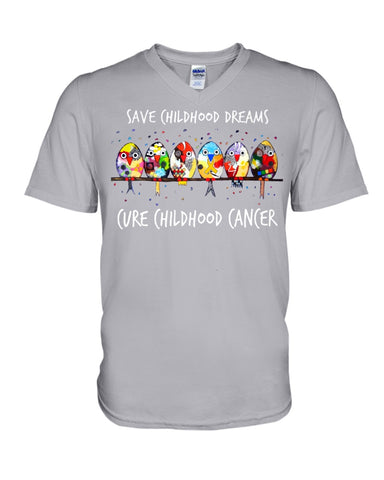 Save Childhood Dreams Cure Childhood Cancer T-Shirt - Guys V-Neck - Unisex Long Sleeve