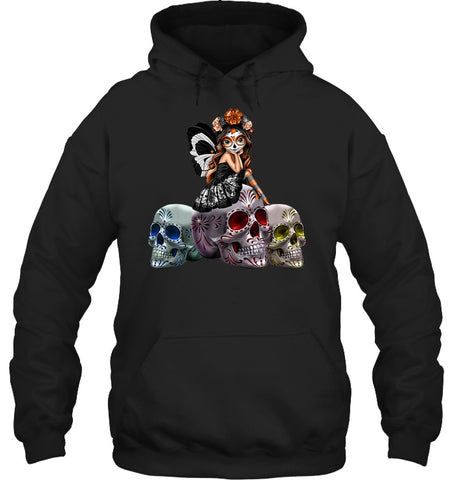 Colorful Skull Of Three Girls T-Shirt - Unisex Tank Top - Hoodie