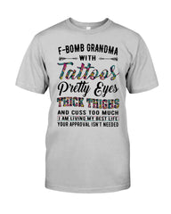 F-Bomb Grandma With Tatoos Pretty Eyes Tote Bag - Guys Tee - Basketweave Tote Bag