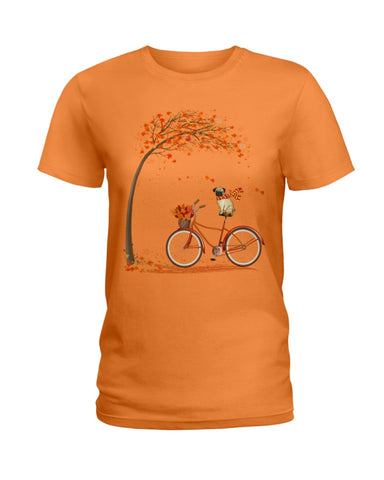 Lovely Pug In Fall T-Shirt - Hoodie - Ladies Tee