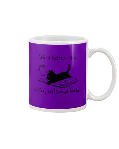 Life Is Better With Coffee, Cats And Books T-Shirt - Unisex Long Sleeve - Mug