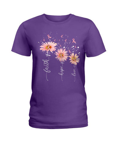 Breast Cancer - Color Drop Flower T-Shirt - Ladies Tee - Unisex Long Sleeve