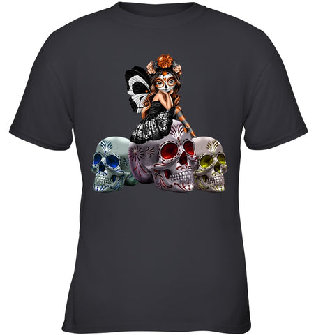 Colorful Skull Of Three Girls T-Shirt - Ladies Tee - Youth Tee