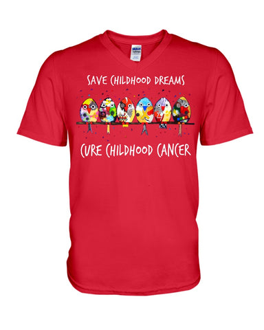 Save Childhood Dreams Cure Childhood Cancer T-Shirt - Guys V-Neck - Unisex Long Sleeve