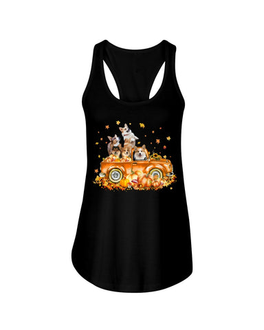 Dogs Reunion On Pumpkin Car T-Shirt - Ladies Flowy Tank - Youth Tee