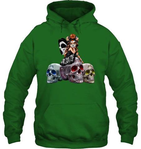 Colorful Skull Of Three Girls T-Shirt - Unisex Tank Top - Hoodie