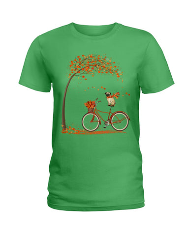 Lovely Pug In Fall T-Shirt - Hoodie - Ladies Tee
