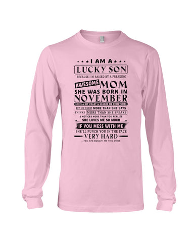 Lucky Son Of A November Awesome Mom Limited Classic T- Shirt - Guys V-Neck - Unisex Long Sleeve