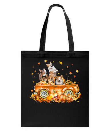 Dogs Reunion On Pumpkin Car T-Shirt - Guys V-Neck - Basketweave Tote Bag