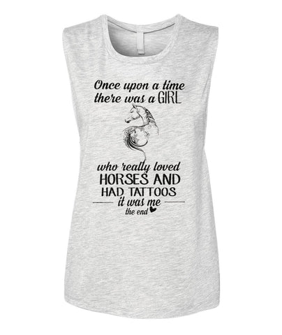 Girl Loves Horses And Had Tatoos Limited Classic T- Shirt - Unisex Tank Top - Ladies Flowy Tank