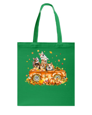 Dogs Reunion On Pumpkin Car T-Shirt - Guys V-Neck - Basketweave Tote Bag