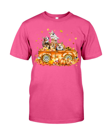 Dogs Reunion On Pumpkin Car T-Shirt - Guys Tee - Unisex Long Sleeve