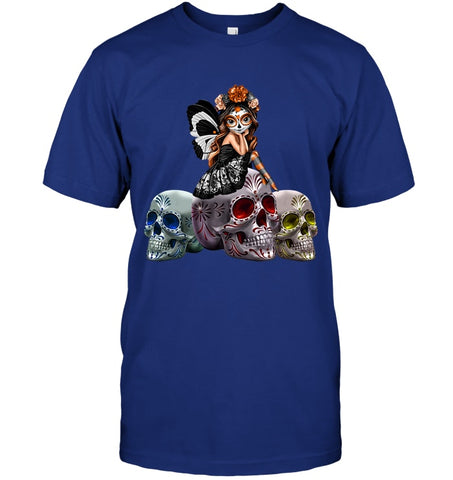 Colorful Skull Of Three Girls T-Shirt - Guys Tee - Ladies V-Neck