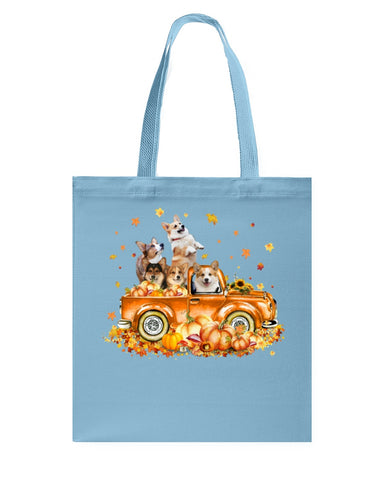 Dogs Reunion On Pumpkin Car T-Shirt - Guys V-Neck - Basketweave Tote Bag