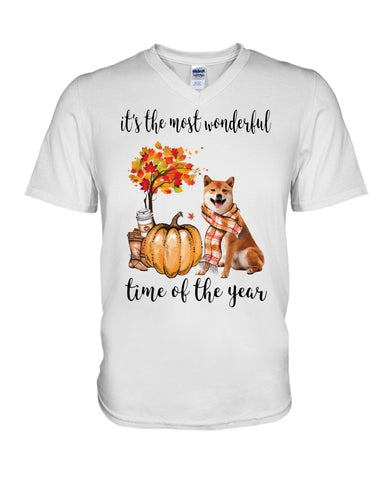 Shiba Inu The Most Wonderful Time T-Shirt - Guys V-Neck - Unisex Long Sleeve