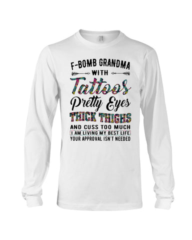 F-Bomb Grandma With Tatoos Pretty Eyes Tote Bag - Guys V-Neck - Unisex Long Sleeve