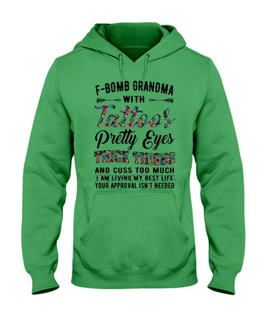 F-Bomb Grandma With Tatoos Pretty Eyes Tote Bag - Ladies Tee - Hoodie