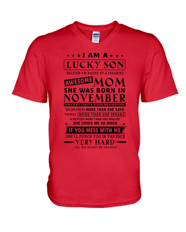 Lucky Son Of A November Awesome Mom Limited Classic T- Shirt - Guys V-Neck - Unisex Long Sleeve