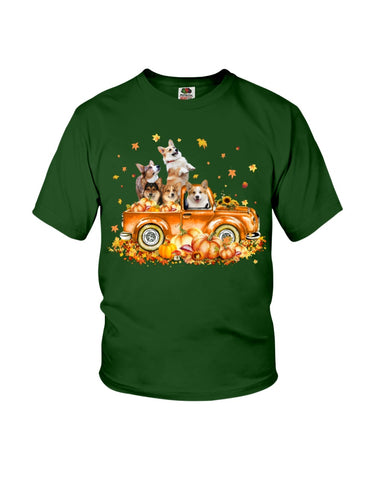 Dogs Reunion On Pumpkin Car T-Shirt - Ladies Flowy Tank - Youth Tee